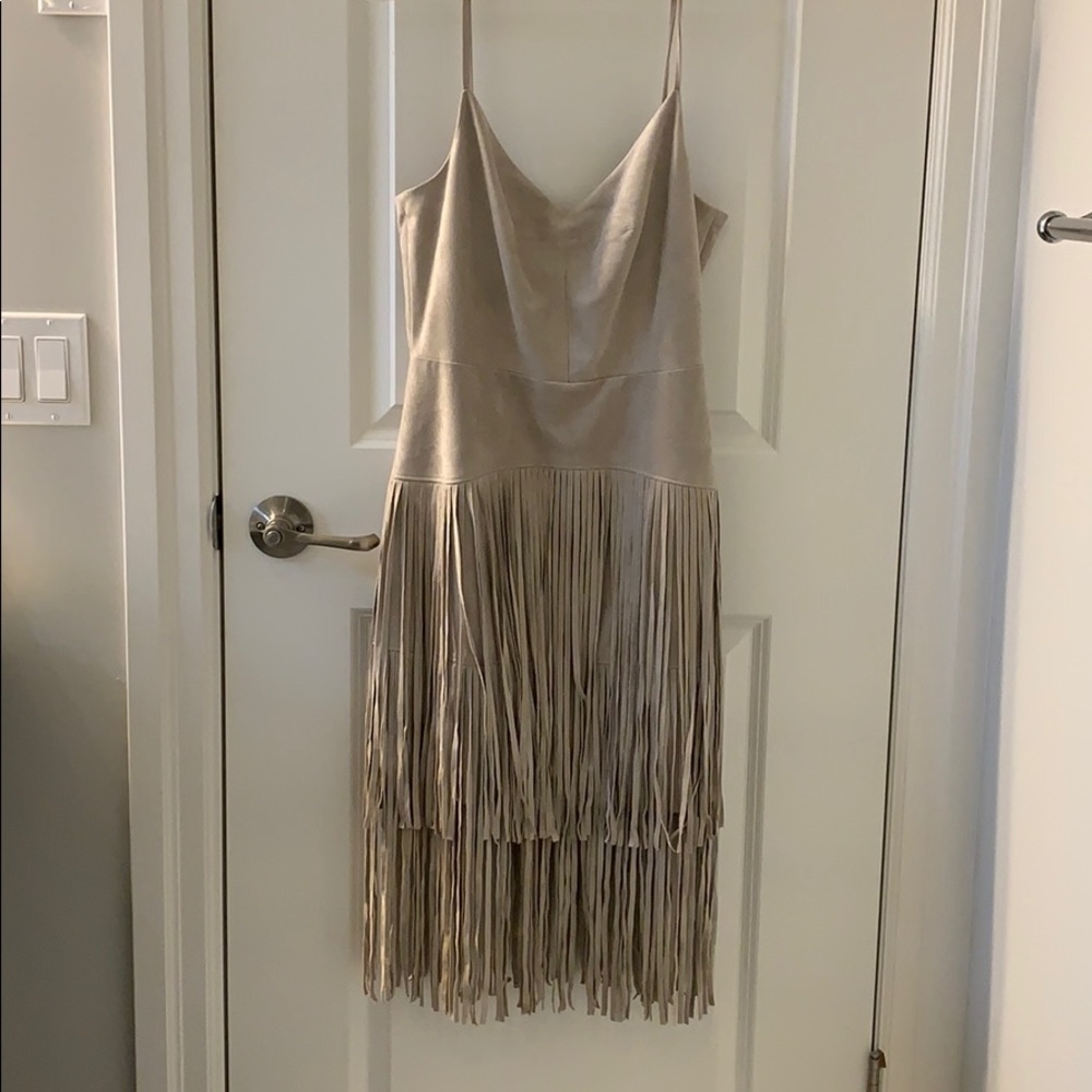 New Light Stone Suede Fringe Dress BCBG Maxazira